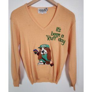 Vintage Lamode Dugolf Women's Sz. L Peach Dog Golf V Neck Sweater